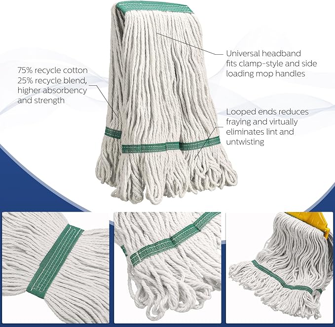 Eccliy 16 Pack Heavy Loop End Cotton String Mop Head Heavy Duty Mop Head Commercial Refills Replacement Bulk for Home Industrial Commercial Floor Cleaning