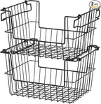TRINITY 2-Pack Stackable Metal Wire Storage Baskets With Handles, Black, 14 Inches