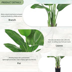 Birds of Paradise Plant Artificial, 4FT Fake Plants Faux Banana Leaf Tree with 9 Banana Leaves, Lifelike Tall Fake Tropical Palm Indoor Silk Floor Plant in Black Pot for House,Office,Room,Home Decor