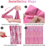 4 Pack Pink Backdrop, 3.28 FT x7.05 FT Foil Fringe Curtains, Metallic Glitter Pink Streamer Fringe Backdrop Foil Curtains, Laser Pink Birthday Party Valentines Day Decorations Bachelorette Decor