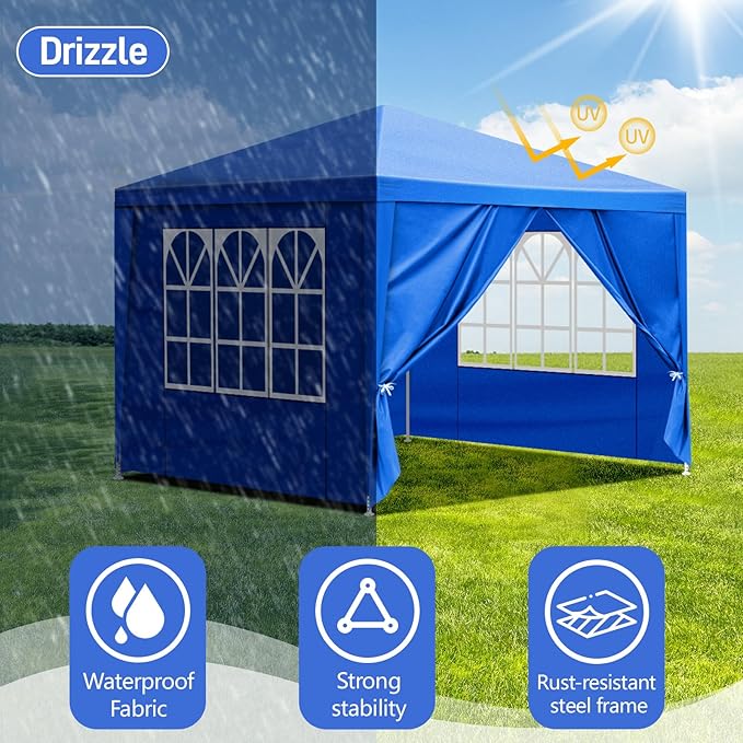 10x10 FT Party Tent, Outdoor Wedding Tents for Parties, Canopy Event Tent with 4 Removable Sidewalls, Waterproof Gazebo Shelter for Birthday Parties, Weddings, BBQs & Events (10X10FT-4Sides Blue)