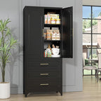 Metal Kitchen Pantry Storage Cabinet with 3 Drawers，75 Inch Black Food Pantry Cabinets for Kitchen Storage with 2 Adjustable Shelves,Tall Storage Cupboard for Living Room,Dining Room Office