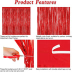 2 Pack Red Tinsel Backdrop, 3.28 FT x 7.05 FT Fringe Curtains, Red Foil Tinsel Party Streamer Backdrop Curtains for Valentines Day, Wedding Photo Backdrop Party Decorations for Wedding Anniversaries