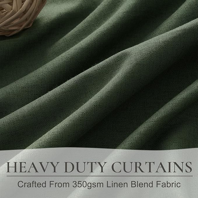 Black Out Curtains for Bedroom Aesthetic 104 Inch Windows, 105 Inches Length Linen Room Darkening Olive Green Canvas Look Classroom/Playroom (W50 xL105 2 Panels) Back Tab/Rod Pocket