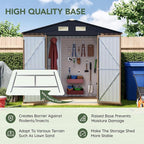 6x8FT Outdoor Metal Storage Shed with Floor Frame,Double Door, 1 Clear Window, Tool Shed for Garden, Patio, Backyard Brown