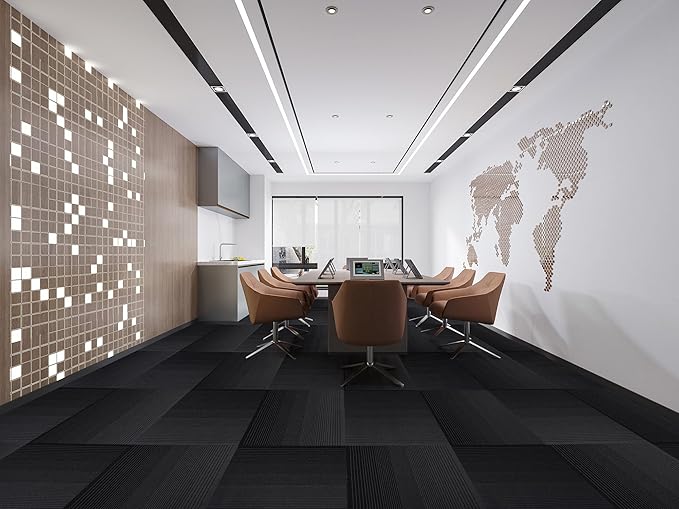 Carpet Tiles, Carpet Squares, Office Carpet Tiles Removable, Carpet Tile Flooring for Basement, 20" x 20" Berber (Loop Pile), Gradient Black, 0.24" Pile Height (12 Tiles, 32 sqft/Box)