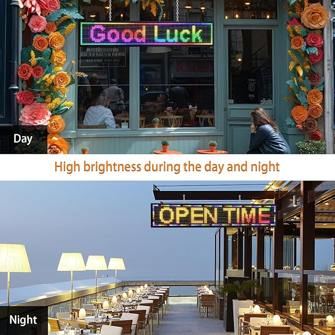 P6 Outdoor Full Color 40 x 18 inches Led Sign WIFI And USB Programmable Led Sign With High Resolution Scrolling Texts, Colorful images and videos LED Advertising Display Board For Shop (P10-40''x8'')