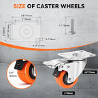 W B D WEIBIDA 2" Plate Caster Wheels Heavy Duty 600 Lbs Load Capacity Swivel Casters with Brake Set of 4, Safety Dual Locking, No Noise Wheels for Furniture, Carts (Screws and Screwdriver)