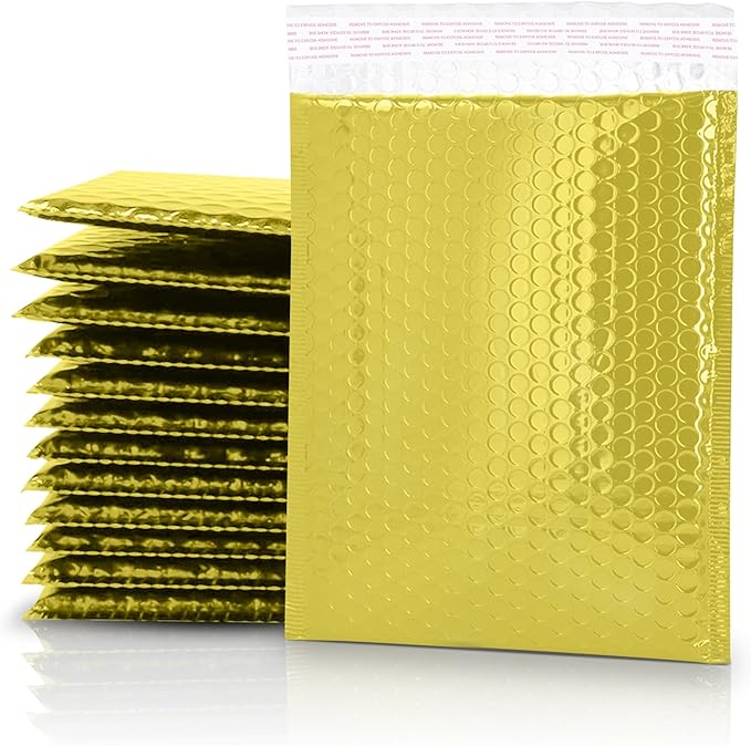 GGR Supplies Metallic Bubble Padded Envelope Mailers, 7.5 X 11 Inches, Waterproof Ultra Resistant Ideal For Packing, Shipping, and Storing. Pack of 25 (Gold)