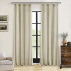 90 Inch Linen Pinch Pleated Curtains 2 Panels for Living Room Bedroom Memory Training Shaped Semi Sheer Beige Light Tan Pinch Pleat Drapes with Hooks Rings Light Filtering Window Curtain 40x90