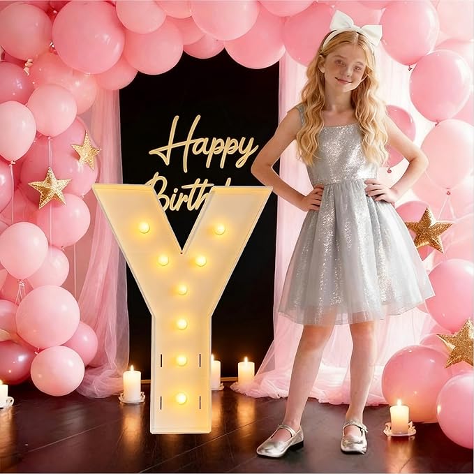 3FT/36 Inch Marquee Light up letters with Warm Lights,White Marquee letter A-Z for Birthday Party Large Mosaic Frame Letter Cardboard Pre-Cut Foam Board Sign Diy Decorations Anniversary (Y)