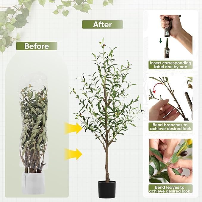 Artificial Olive Tree 4FT, Tall Faux Olive Trees for Indoor Outdoor, Realistic Potted Plant Natural Wood Trunk, Leaves and Fruits for Home Office Decor (1, 4FT)