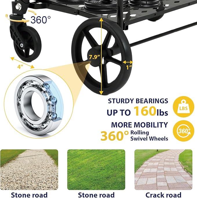 Shopping Cart for Groceries, 396 LBS Super Capacity Folding Utility Cart with Waterproof Liner, 360° Rolling Swivel Wheels Collapsible Cart, Heavy Duty Trolley for Laundry, Groceries (Jumbo+Bag)