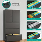 SISESOL 3 Drawer Lateral File Cabinet with Lock and Shelf,Black Metal Filling Cabinet with Drawers and Shelf, Locking File Storage Cabinets with Doors and Shelves for Home,Office,Garage,School