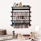 4-Tier Wall-Mounted Wooden Bracelet Holder – Black Jewelry Display with Storage Shelf, Hanging Organizer for Bracelets, Bangles, Watches, Necklaces & Accessories – Space-Saving Jewelry Rack for Home