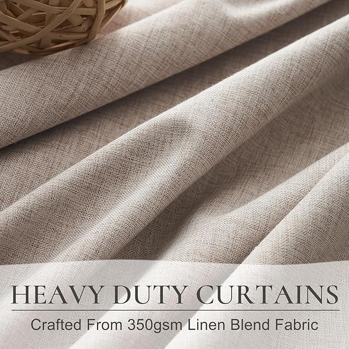 Extra Wide 60 Inch Blackout Curtains 96 Inches Long for Living Room, Rustic Boho Room Darkening Textured Linen Pleated Office Insulated Ceiling Track Large Window Drapes (60"W x 96"L 2 Panels Linen)