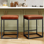 MAISON ARTS Counter Height 24" Bar Stools Set of 2 for Kitchen Counter Backless Modern Barstools Industrial Upholstered Faux Leather Stools Farmhouse Island Chairs, (24 Inch, Brown)