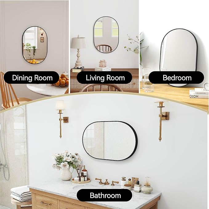 30x20 Mirror Runway Oval Wall Mounted Aluminum Alloy Metal Frame Rectangle Mirrors for Entryway Bedroom Bathroom Living Room 30 20 inch Black