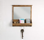 Kate and Laurel Stallard Decorative Rustic Wood Home Organizer with Mirror, Pockets, and Key Hooks, Rustic Brown