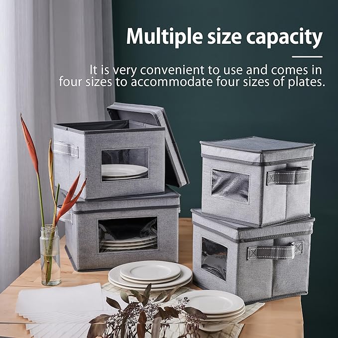 VENO 4 Size China Storage Containers for Dishes Plate Hard Shell, Christmas Holiday Ornament Storage Organizer, Moving Box for Packing Dinnerware Glasswear (4 Sizes Bundle, Holds 48 Plates)