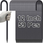 VVOKGO Rebar Stakes 12 Inches J Hook Heavy Duty Chain Link Fence Stakes, 59 Pcs Metal Long Tent Spikes Ground Anchors for Wire Fencing, Dogs Digging, Camping Tents, Swings, Greenhouse, Black