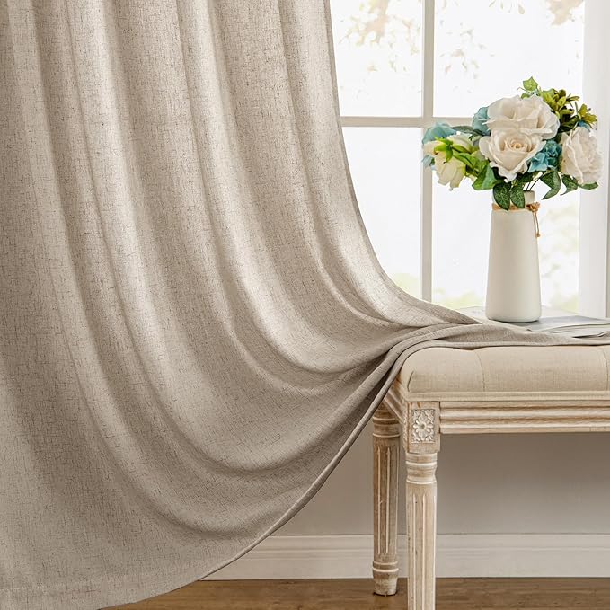 MIULEE Non-See-Through Privacy Linen Curtains 2 Panels, Light Filtering Window Curtains Farnhouse Textured Back Tab Semi Sheer Drapes for Bedroom Living Room, 52 x 96 Inches Long, Taupe
