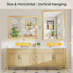 48x36 Inch Bathroom Mirror for Wall, Anti-Rust Oak Wood Grain Metal Framed Bathroom Mirrors for Over Sink,Rectangler Mirrors for Bathroom Vanity, Farmhouse, Bedroom, Living Room, Entryway Decor