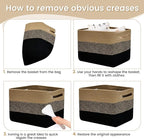 3 Pack Shelf Woven Storage Basket, Closet Rope Baskets For Organizing, 15 x 10 x 9” Square Bins with Handles, Black+Brown