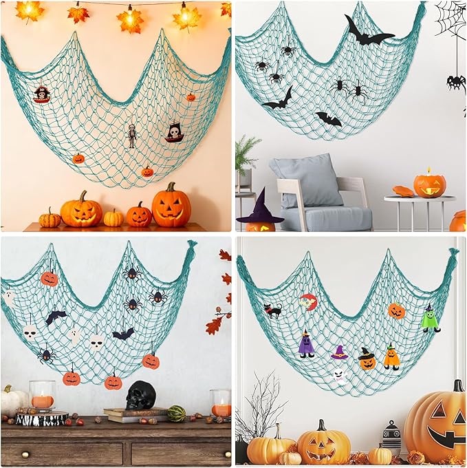 Decorative Fishing Net 2 Pack, 5x10 ft Large Aqua Fish Net Decor for Wall, Photo Display, Nautical Mermaid Pirate Ocean Themed Beach Hawaii Under The Sea Party Decorations