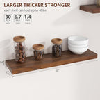 fuqing 30 Inch Floating Shelves for Wall, Rustic Wood Floating Shelves for Wall Set of 2, 30'' Long Wooden Wall Shelves for Living Room Bedroom Bathroom Home Office - Walnut