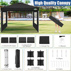 COBlZI 10x10 Pop Up Canopy Tent with 4 Removable Sidewalls，One Push Setup Waterproof Commercial Gazebo Tent with Air Vent, 4 Sandbags，4 Stakes & 8 Ropes（Tents for Party/Exhibition-Black