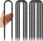12 Inches Trampoline Wind Stakes, Heavy Duty U Stakes for Ground, 8-Pack Trampoline Tie Down Anchor Kit for Swing Set and Soccer Goal Galvanized Steel Anchors Black