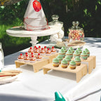 Display Riser Wood Risers Cupcake Stand 2 Tier Racks Decorative Rectangular, 2 Set 4 Pieces Cologne Perfume Organizer Dessert for Vendors Event