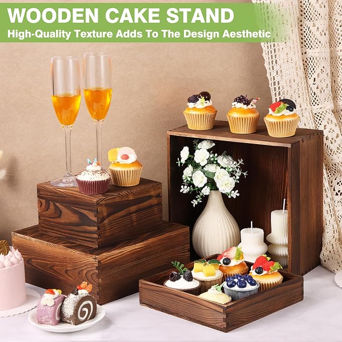 6 Pack Wood Cake Cupcake Stand Buffet Risers, Wooden Display Stand Wood Display Riser, Square Food Display Risers for Party Wedding Birthday Home (6" 7" 8" 9" 10" 11")