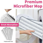 Flat Mop and Bucket for Home with Extra Refills, Stainless Steel Mop and Bucket with Wringer, Hands-Free Mop, Wet and Dry Use Mop with Long Handle (Purple)