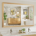 60x40 Inch Bathroom Mirror for Wall, Anti-Rust Oak Wood Grain Metal Framed Bathroom Mirrors for Over Sink,Rectangler Mirrors for Bathroom Vanity, Farmhouse, Bedroom, Living Room, Entryway Decor