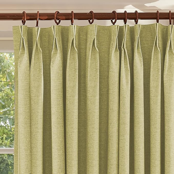 Textured Linen Pencil Pleated 100% Blackout Curtains for Bedroom/Living Room Blackout Curtains 120 Inches Long, Energy Saving Window Treatment Curtains,120Wx120Lx2,Lemon