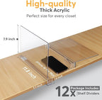 12 Pack Acrylic Shelf Dividers for Closet 11x7.9 Inch – Acrylic Dividers for Shelves Clear Closet Shelf Separators for Purses, Clothes Storage – Vertical Bookshelf Dividers for Bedroom & Kitchen