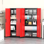 Greenvelly Metal Garage Storage Cabinet with Lock, 72" Metal Storage Cabinet with 2Doors and 4Adjustable Shelves, for Home Office, School,Gym (Black&Red)