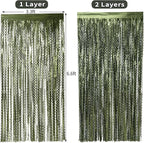 4 Pack Wavy Olive Green Streamers Backdrop Jungle Party Decorations - 3.3x6.6ft Foil Fringe Curtains Photo Booth for Dinosaur Animal St Patrick's Day Football Decor
