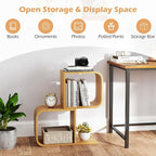 Giantex S-Shaped Bookcase, 2-Tier Bamboo Bookshelf with 2 Open Cubes, Geometric Corner Display Shelf, Decorative Storage Organizer, Floor Storage Rack for Living Room, Study, Home Office, Natural