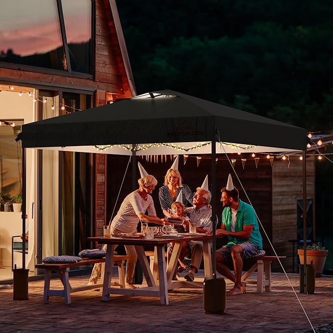 10x10 Pop Up Canopy with Sidewalls, Easy Up Canopy Tent, Heavy Duty Tents for Parties, One Person Set Up Event Tent, Black