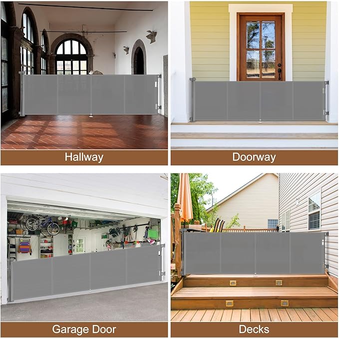 200 inch Retractable Baby Gates 37 inch Tall, Retractable Gate with Reinforced Strip Design to Prevent Crawling Through, 16 FT Outdoor Retractable Gates, Extra Wide Retractable Gate for Garage