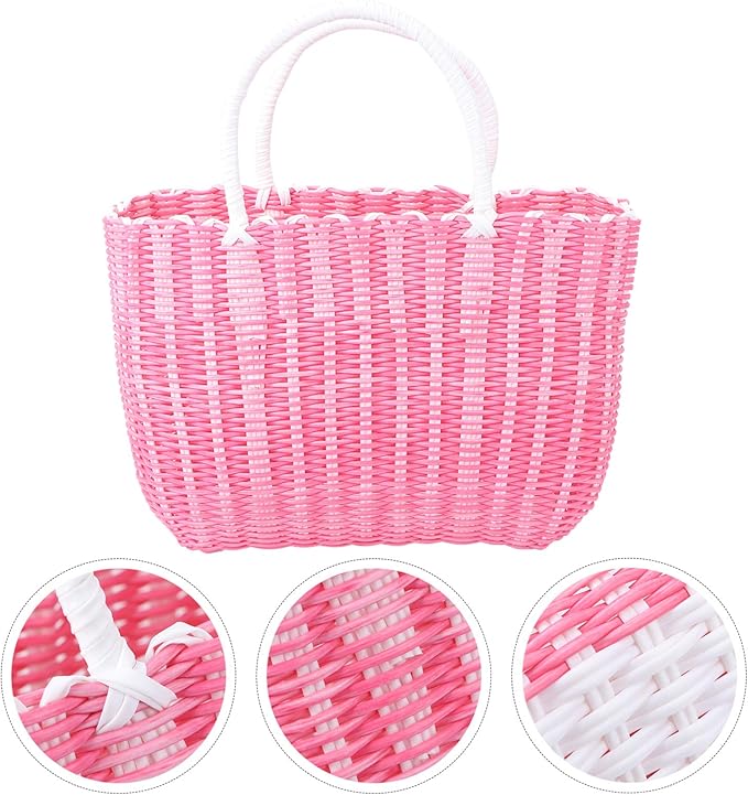 Cabilock Market Basket Woven Straw Basket African Basket Straw Beach Bag Reusable Grocery Shopping Bag Tote Bag Big Capacity Travel Tote Purse