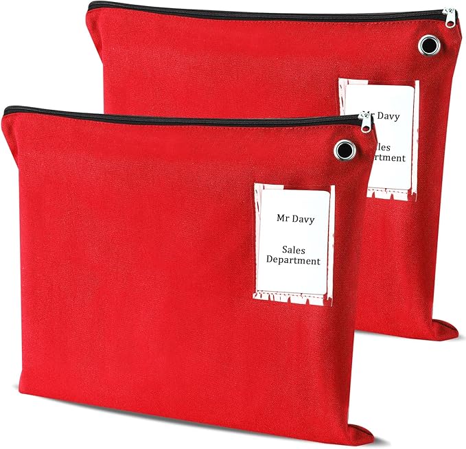 2 Pcs Interoffice Mailer Canvas Transit Sack Zipper Bag 18" x 14" Large Zipper Pouch with Grommet Interoffice Mail Bag (Red)