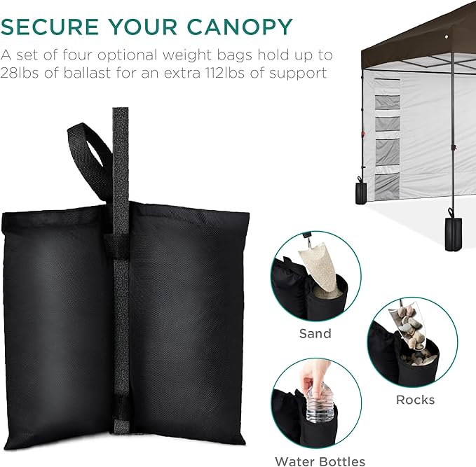 Best Choice Products 10x10ft Easy Pop Up Canopy w/Side Wall, 10 Pockets, Portable Carrying Case, 1-Button Setup, 4 Weight Bags - Brown
