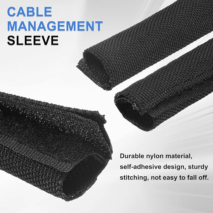 uxcell Hook and Loop Cable Management Sleeves, 3.3ft x 2.4 Inch Flexible Cable Wrap Cover Wire Hider, Cord Organizer and Cable Protector for Desks TV Computers, Black