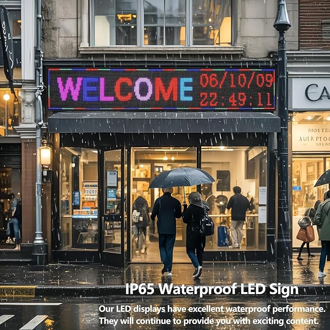 P10 LED Signs Programmable Outdoor 77"x14", IP65 Waterproof Scrolling LED Sign, Vibrant Colors Digital Led Signage Displays, Wifi + USB Control Open Signs for Business