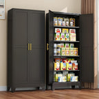 Metal Pantry Cabinet with 2 Doors and Adjustable Shelves - 71" Kitchen Storage Cabinet with Gold Handles - Versatile Storage for Kitchen, Bathroom, Dining Room, Utility Room - Black