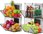 X-cosrack Metal Wire Basket Wall Mount, 4 Tier Extra Large Wall Storage Basket Organizer with Chalkboards, Kitchen Fruits and Vegetables Produce Bin Rack Toys Organizer Bathroom Tower Baskets (Black)
